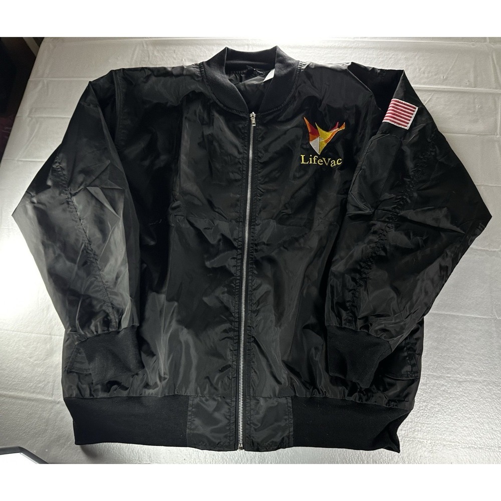 LifeVac Bomber Jacket Adult XL Black Full Zip USA Flag‎ Save A Life EST 2012